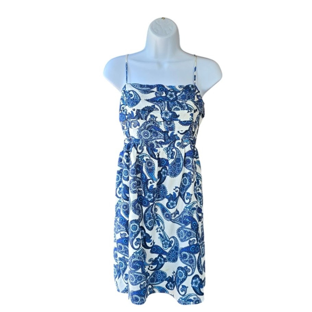 Express Sundress Womens S Blue Paisley Linen Blend Boho Coastal Summer Mini Airy
